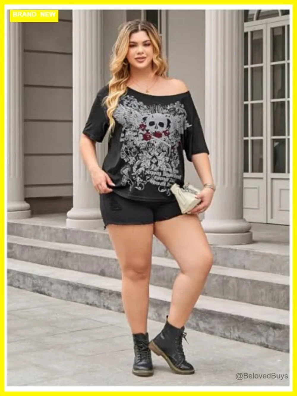 Plus Size Off Shoulder Graphic Tee Gothic Retro Punk Top